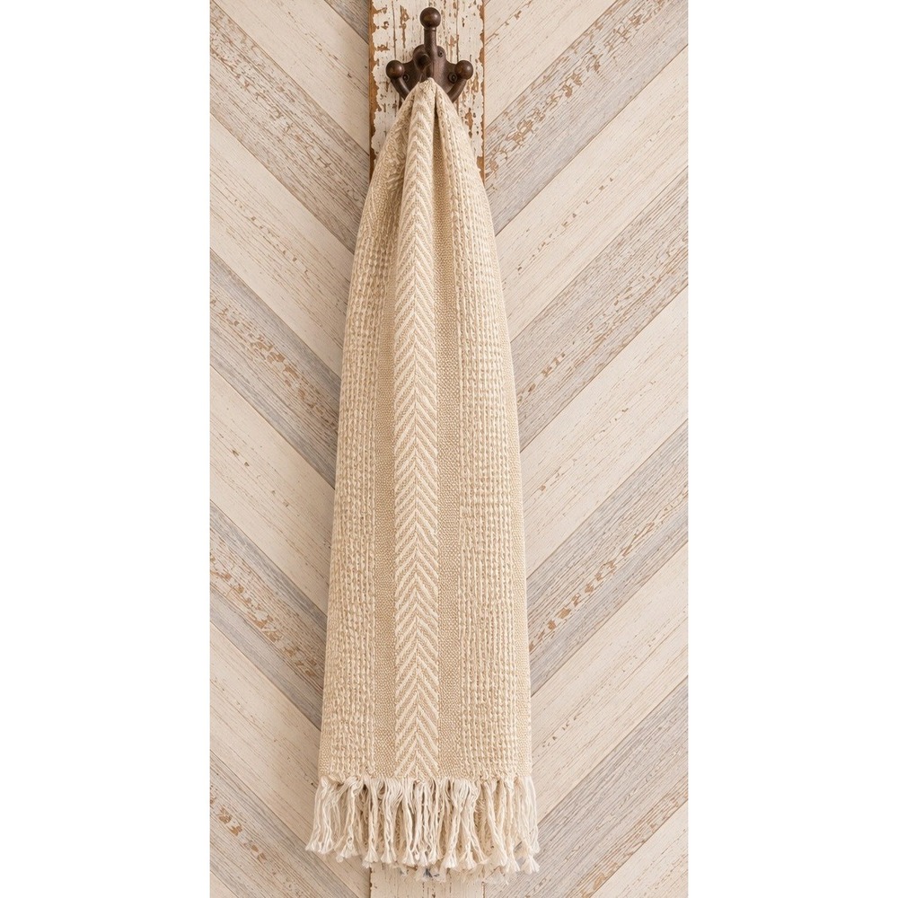 Frittelli & Lockwood Scarf Vintage Handwoven Herringbone Waffle Knit Beige